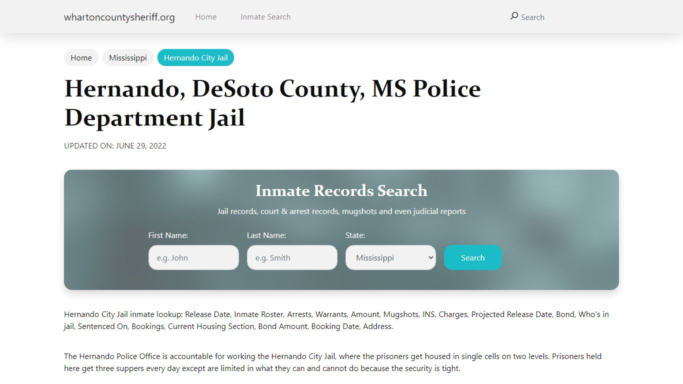 Hernando, MS City Jail Inmates, Arrests